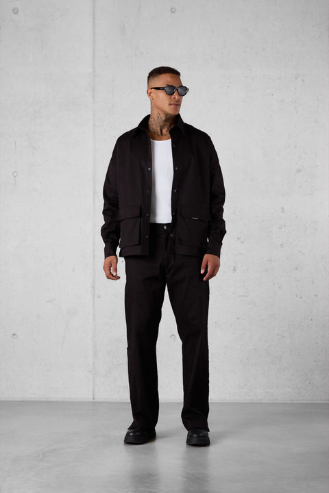 BLACK SLIT CHINO PANTS