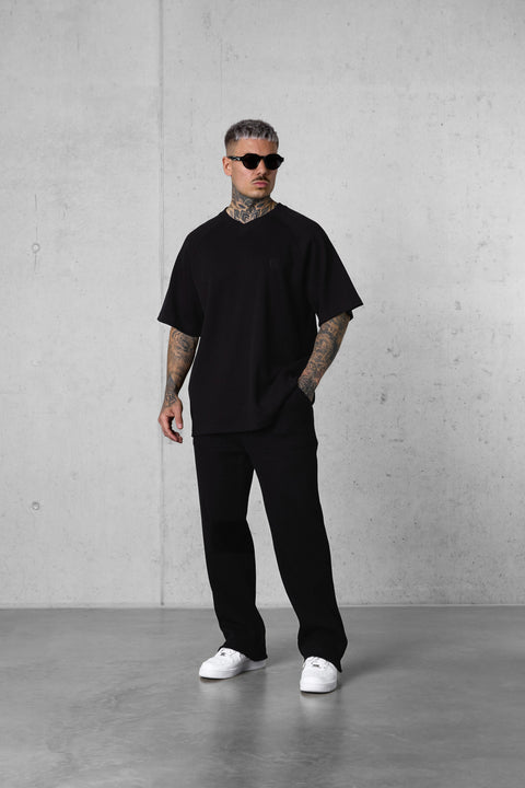 BLACK WAFFLE PANTS