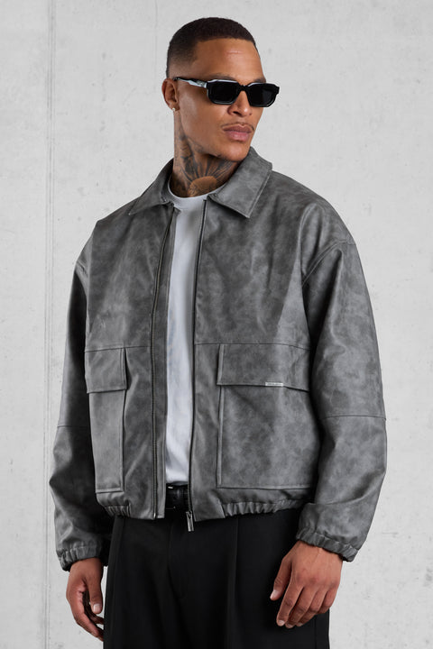 MARBLEGREY VEGAN LEATHER BOMBER JACKET