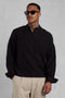 BLACK MUSLIN HENLEY OVERSIZED SHIRT