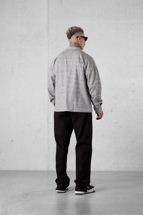 BEIGE HERRINGBONE OVERSIZED FLANNEL SHIRT