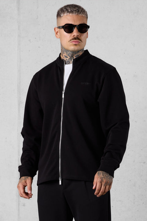 BLACK ESSENTIAL ZIP SWEATER