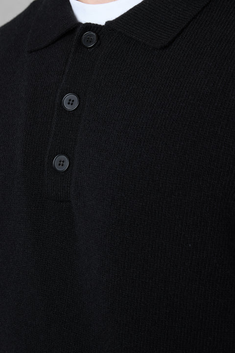 BLACK KNIT POLO SWEATER