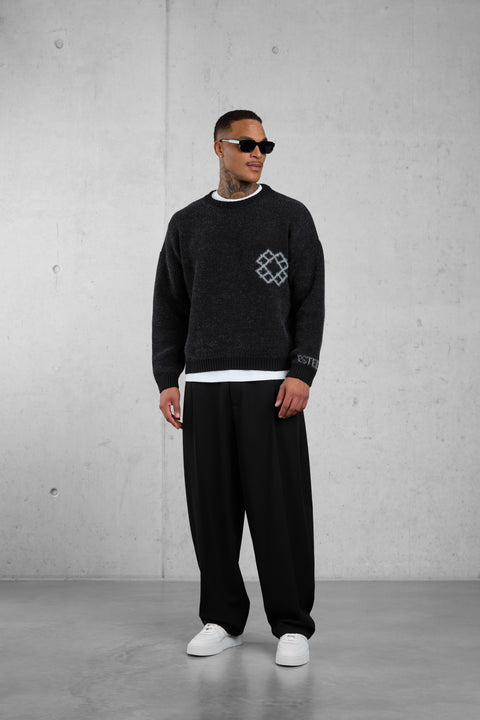 BLACK REVERSIBLE KNIT SWEATER