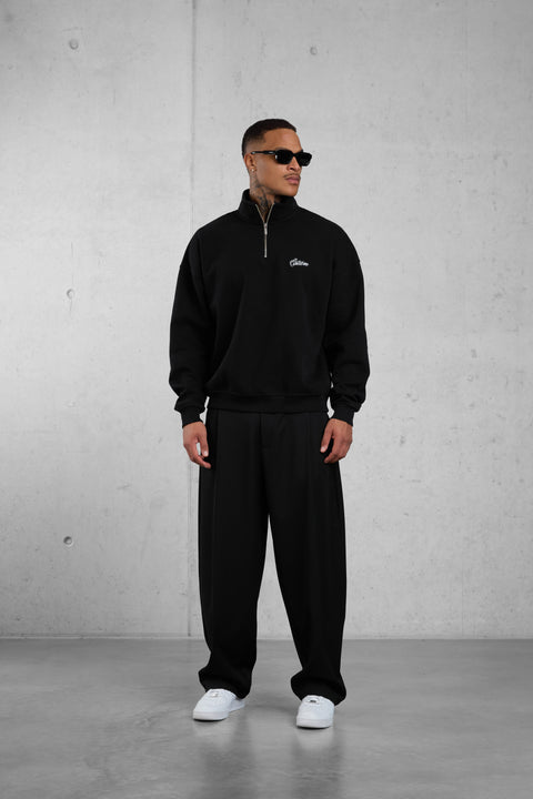 BLACK SIGNATURE OVERSIZED HALFZIP SWEATER