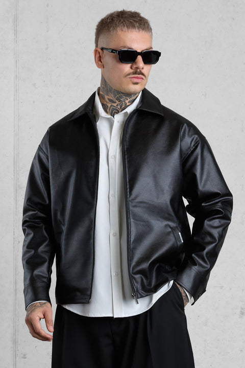 BLACK VEGAN LEATHER JACKET