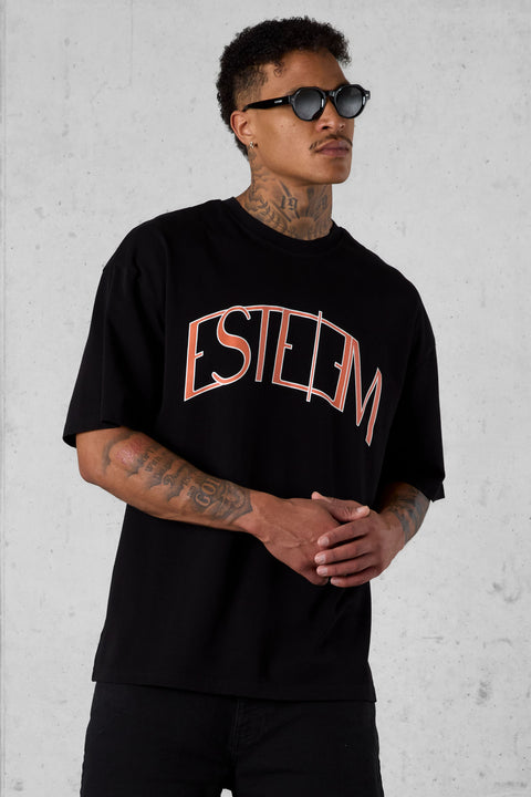 BLACK BURNTCORAL CURVE OVERSIZED TEE
