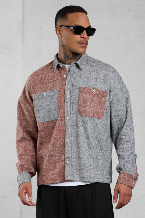 GREY/RUST PANEL OVERSIZED SHIRT