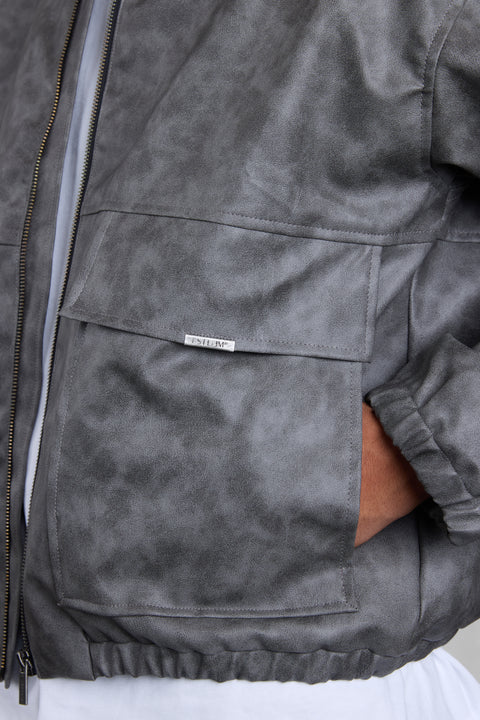 MARBLEGREY VEGAN LEATHER BOMBER JACKET
