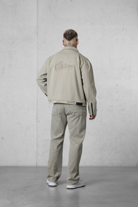 WASHED OLIVE DESTROYED JEANS JACKET