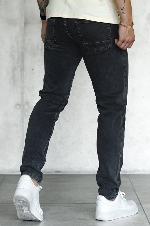 WASHED BLACK DESTROYED STRAIGHT JEANS